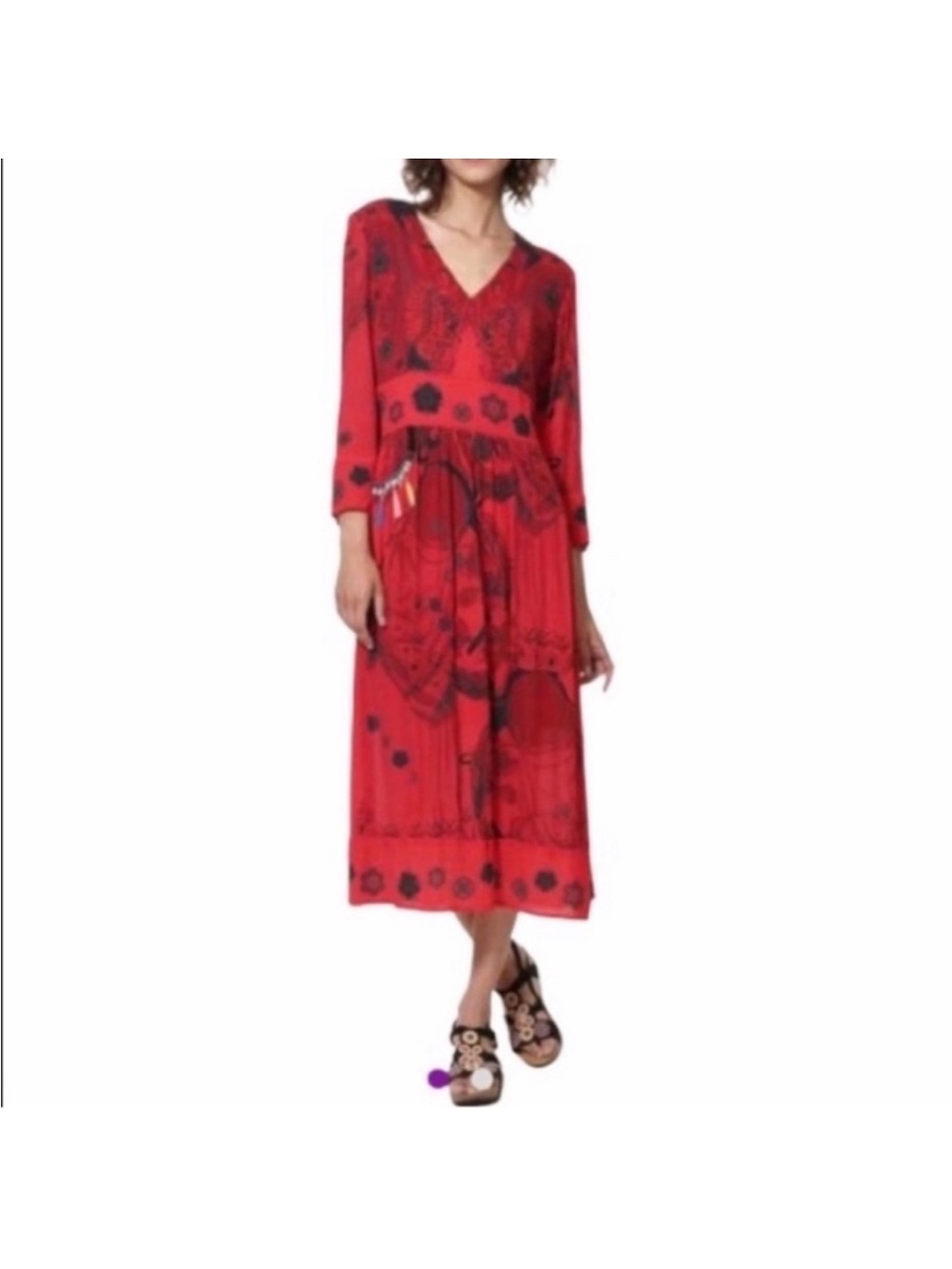 Desigual NWT contemporary vacay festival abstract bohemian red summer dress EU36